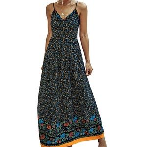 KIRUNDO Summer Women’s Spaghetti Maxi Dress V Neck High Waist Boho